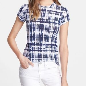 Vince. Ikat Print Tee White & Dark Indigo - M